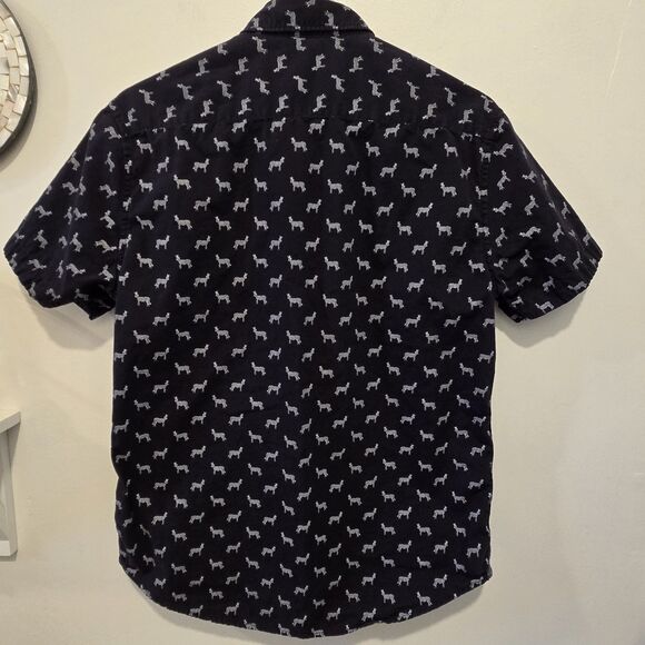 Denim & Flower Zebra Shirt Men M Slim Fit Button Down Short Sleeve Black - Picture 2 of 15